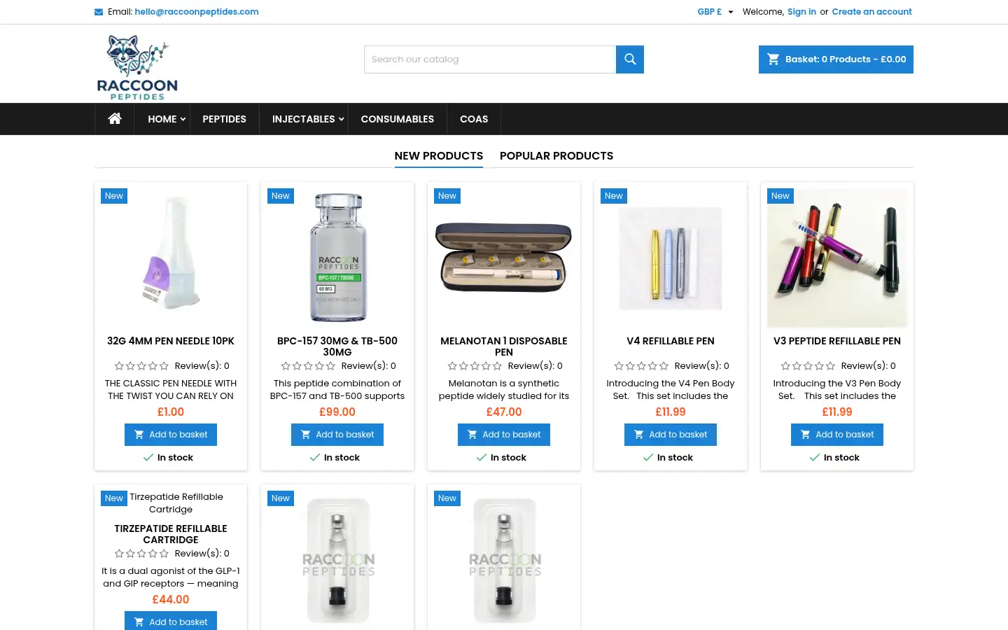 Screenshot of raccoonpeptides.com