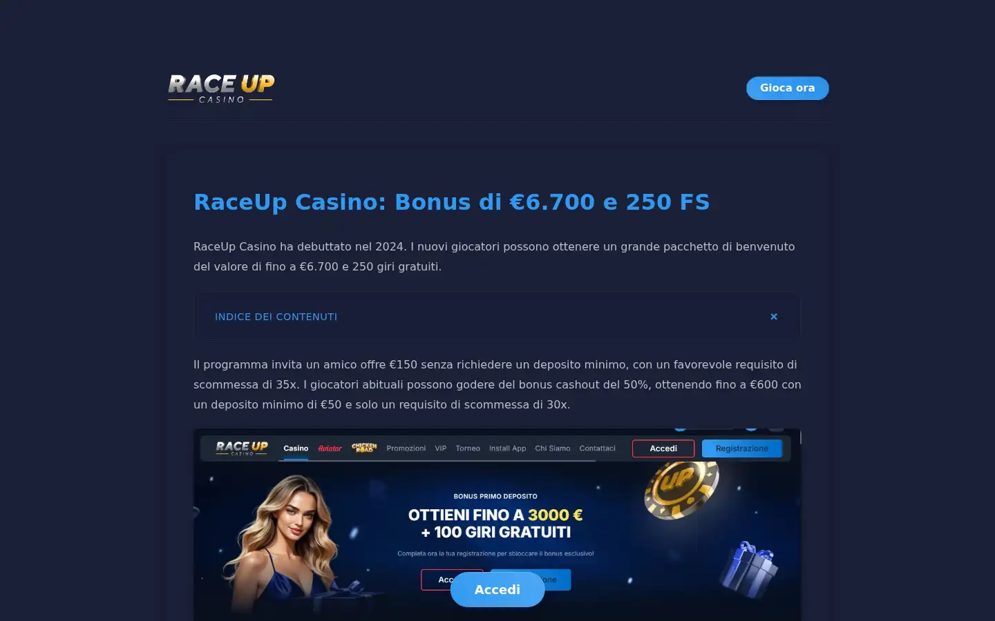 Screenshot of raceupcasino.it.com