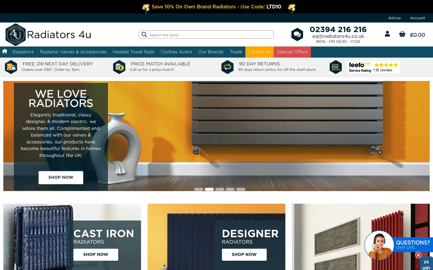 Screenshot of radiators4u.co.uk