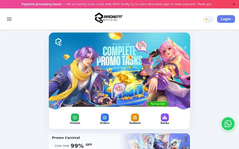 Screenshot of radientofficial.com