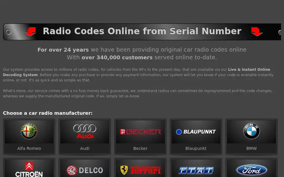 Screenshot of radio-code.co.uk