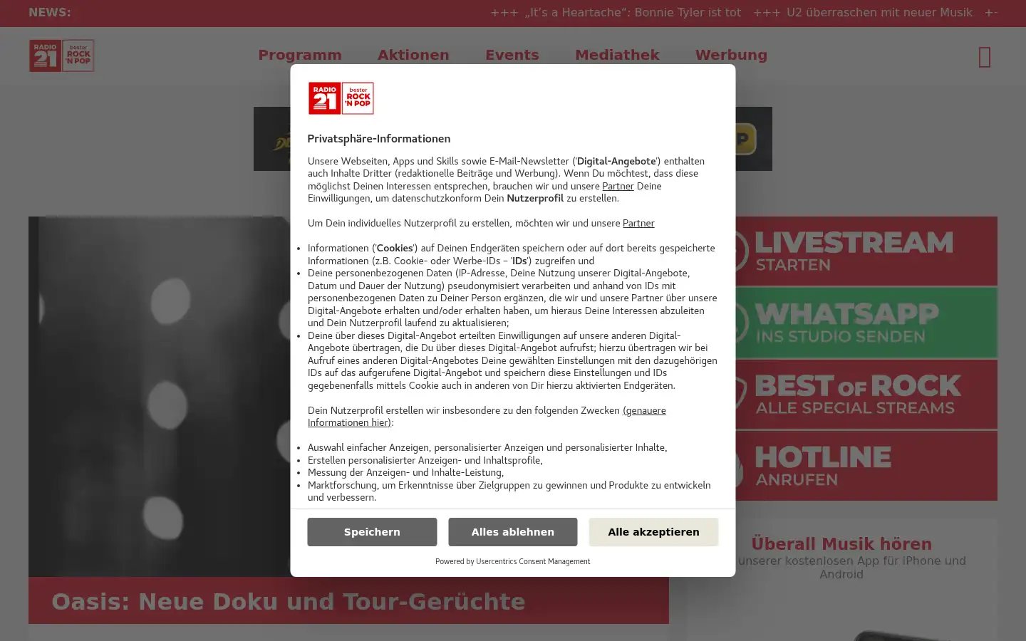 Screenshot of radio21.de