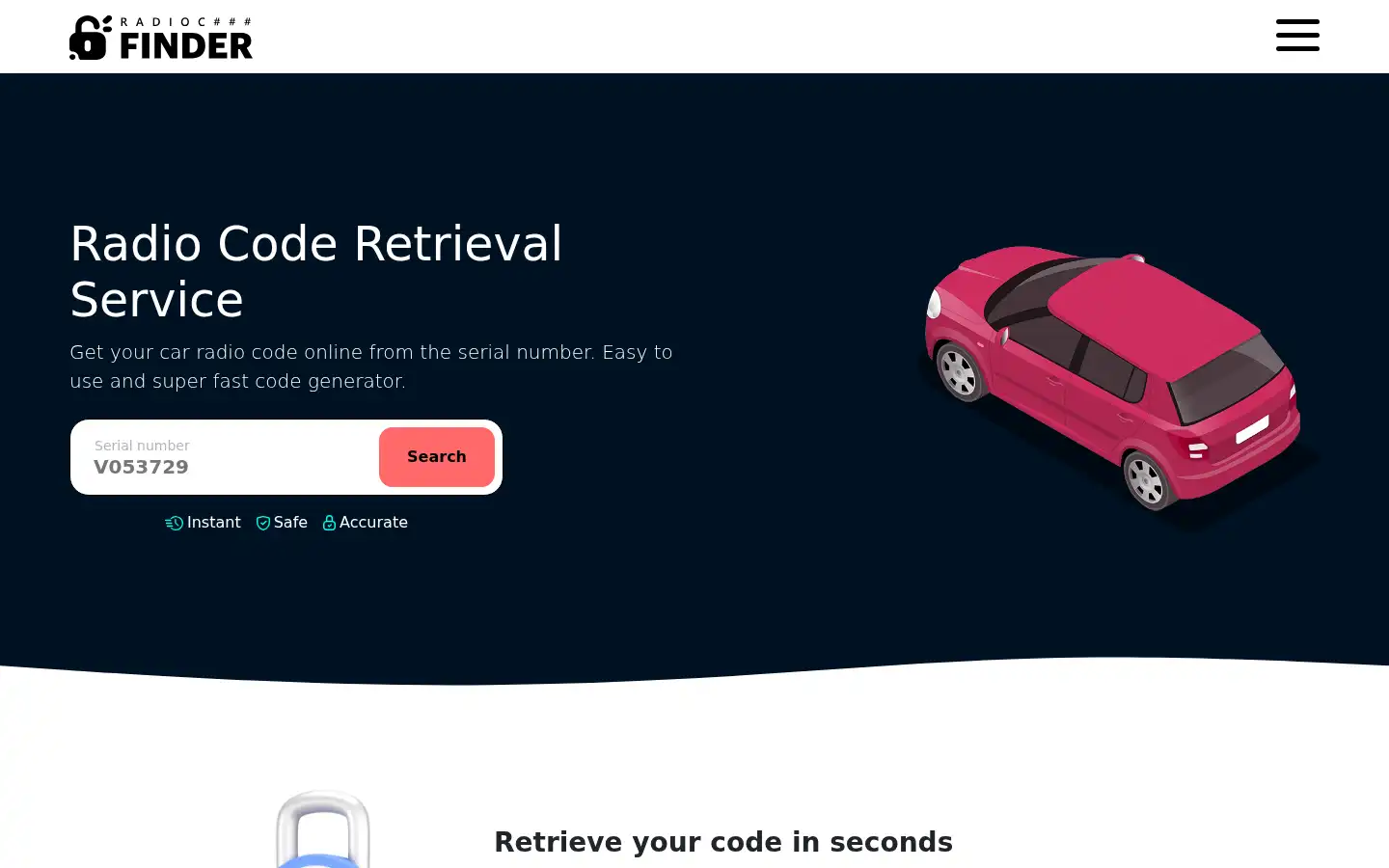 Screenshot of radiocodefinder.com