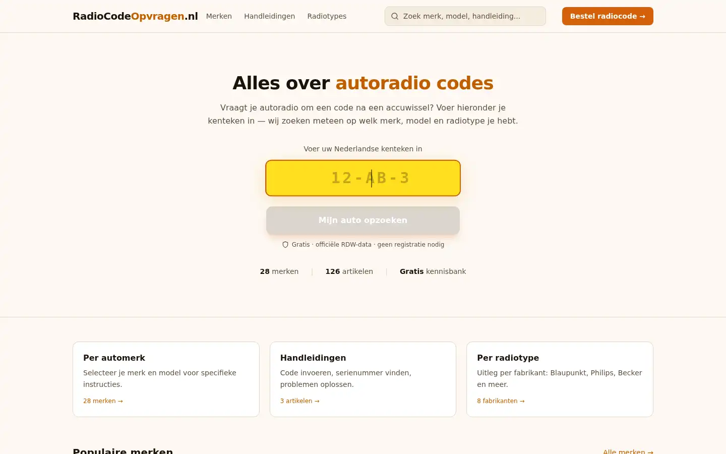 Screenshot of radiocodeopvragen.nl