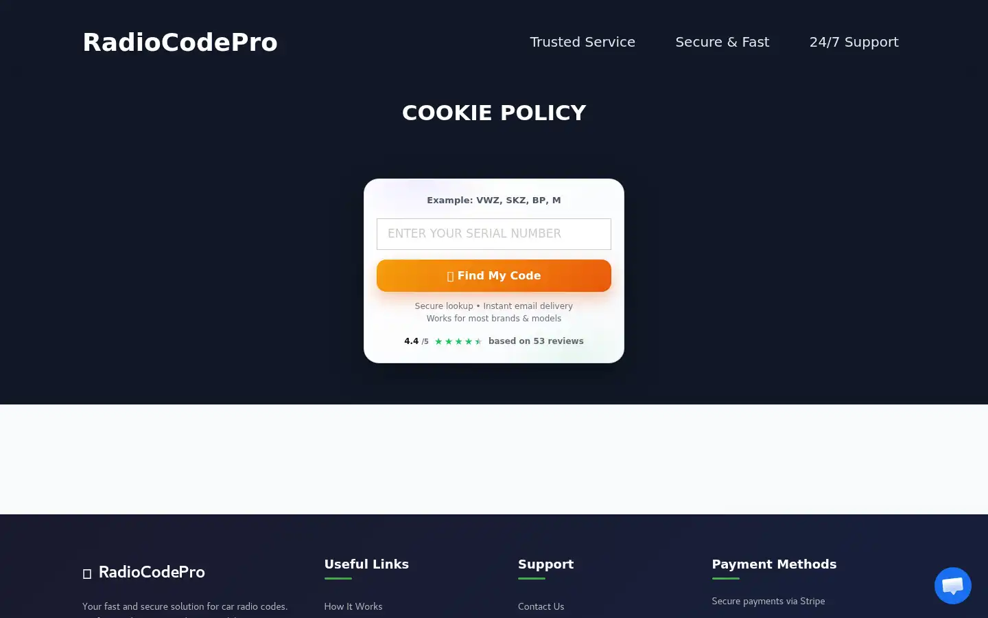 Screenshot of radiocodepro.com