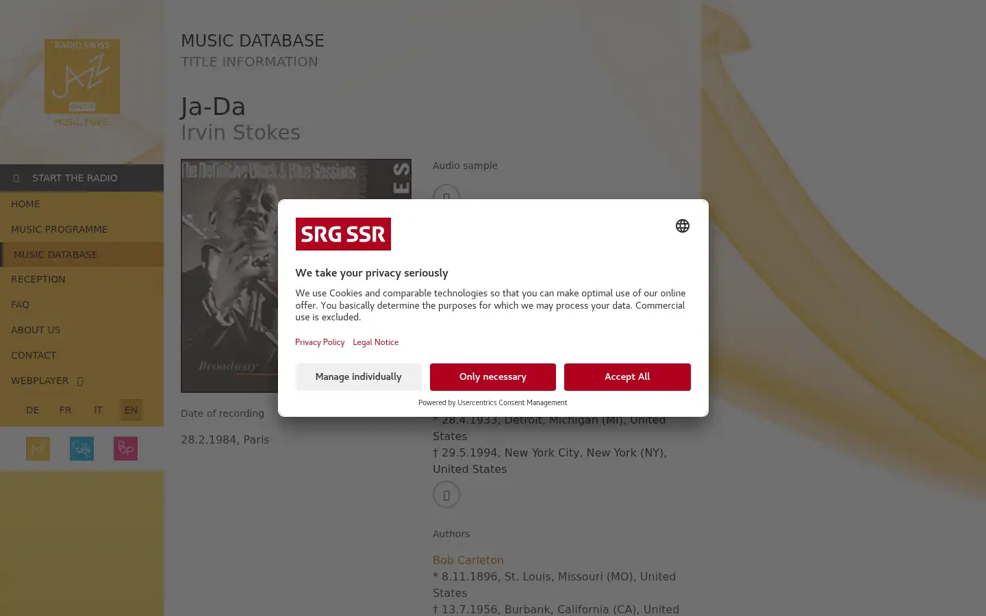 Screenshot of radioswissjazz.ch