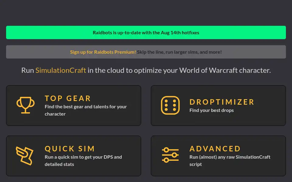 Screenshot of raidbots.com