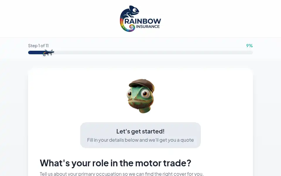 Screenshot of rainbowmotortradeinsurance.co.uk