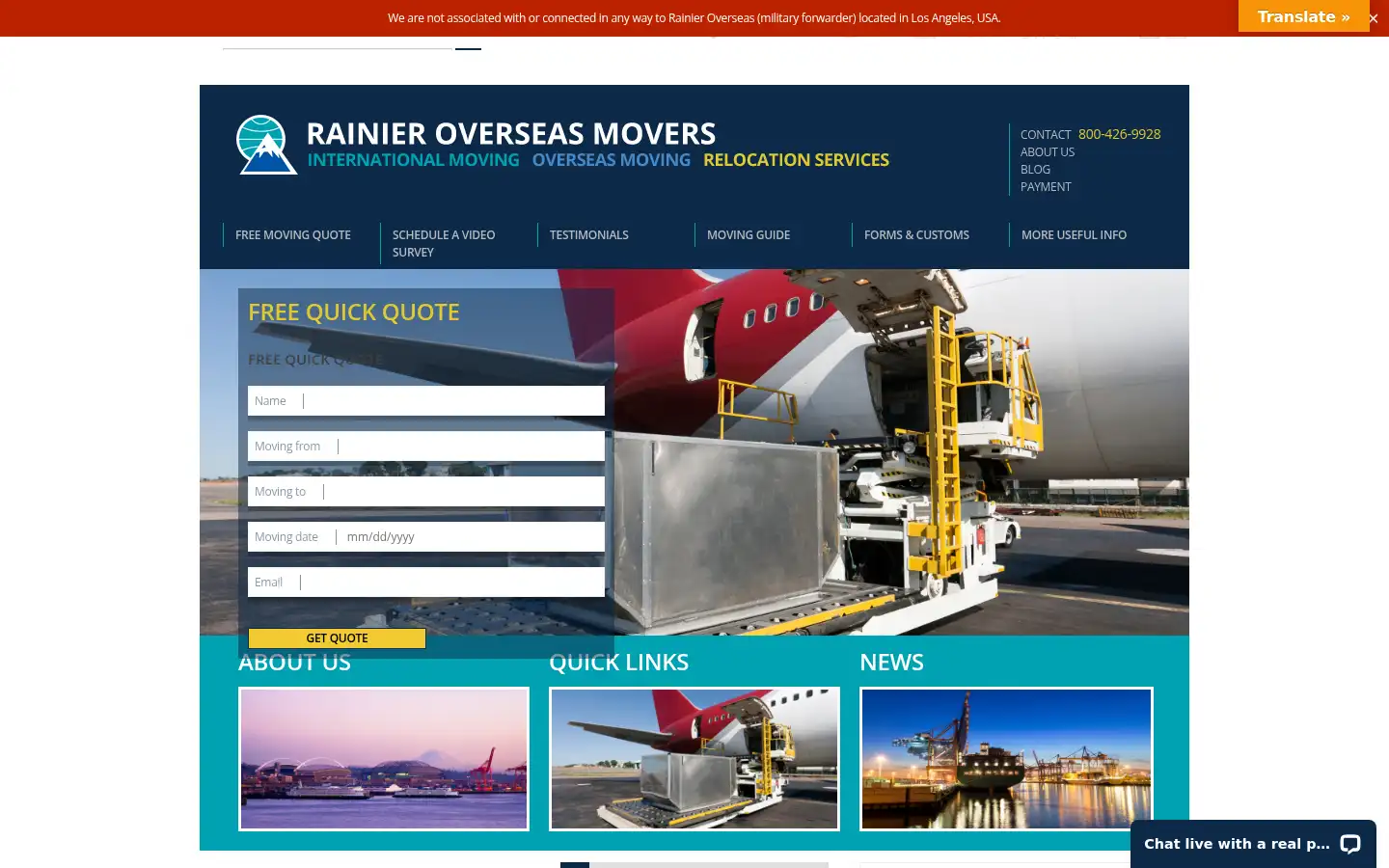 Screenshot of rainieros.com