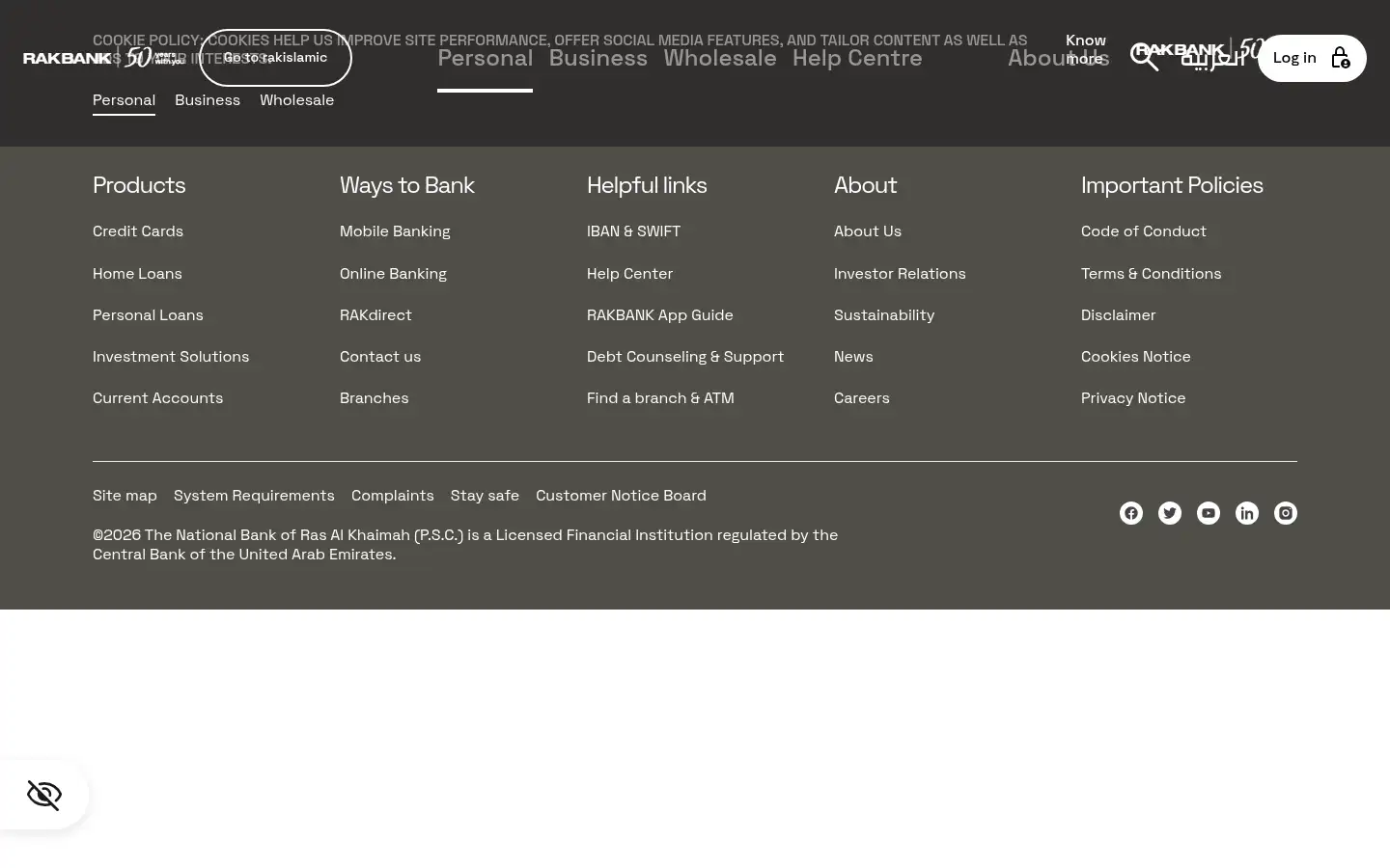 Screenshot of rakbank.ae