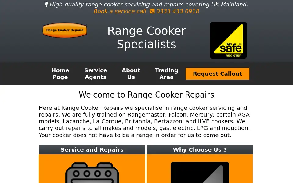 Screenshot of rangecookerrepairs.co.uk