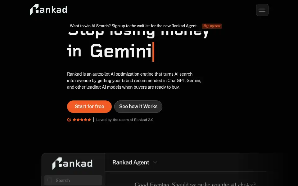 Screenshot of rankad.ai