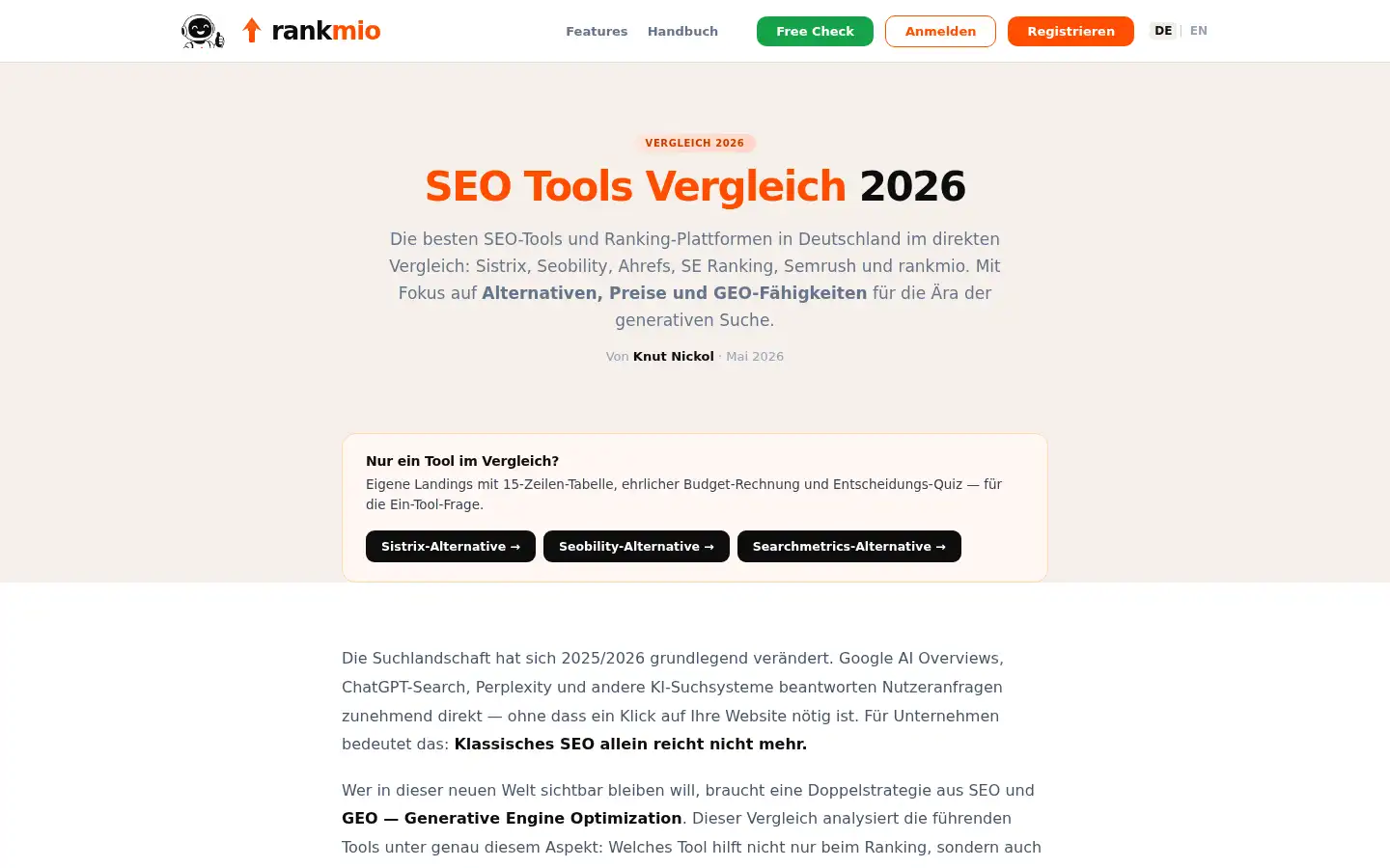 Screenshot of rankmio.de