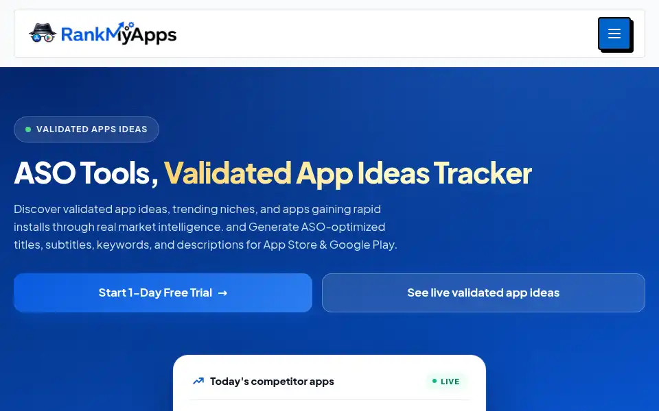 Screenshot of rankmyapps.com
