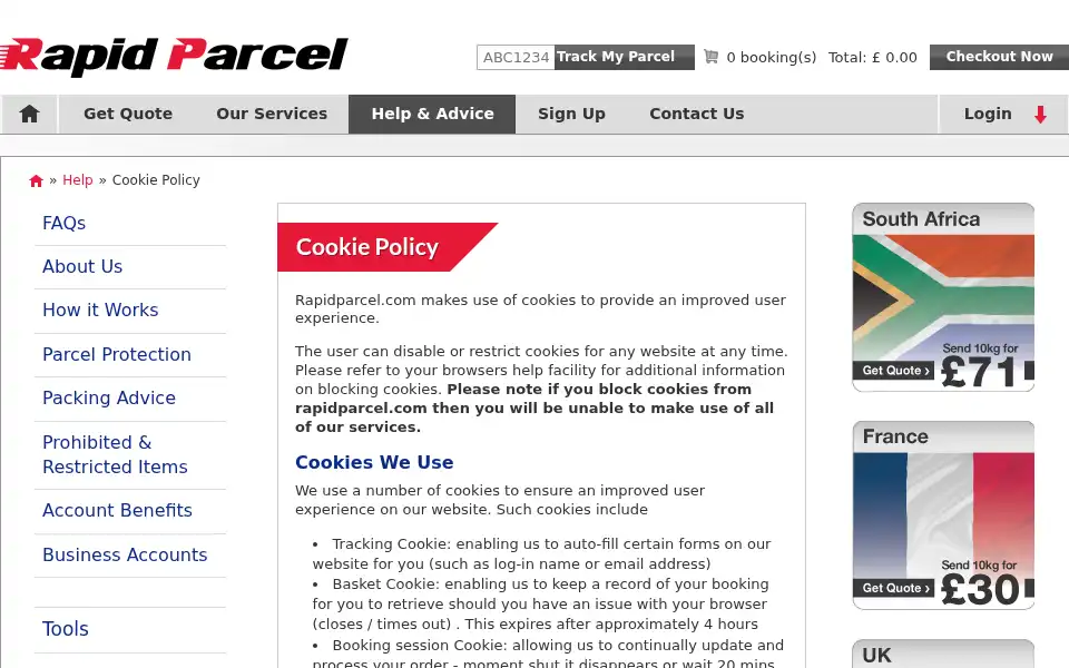Screenshot of rapidparcel.com