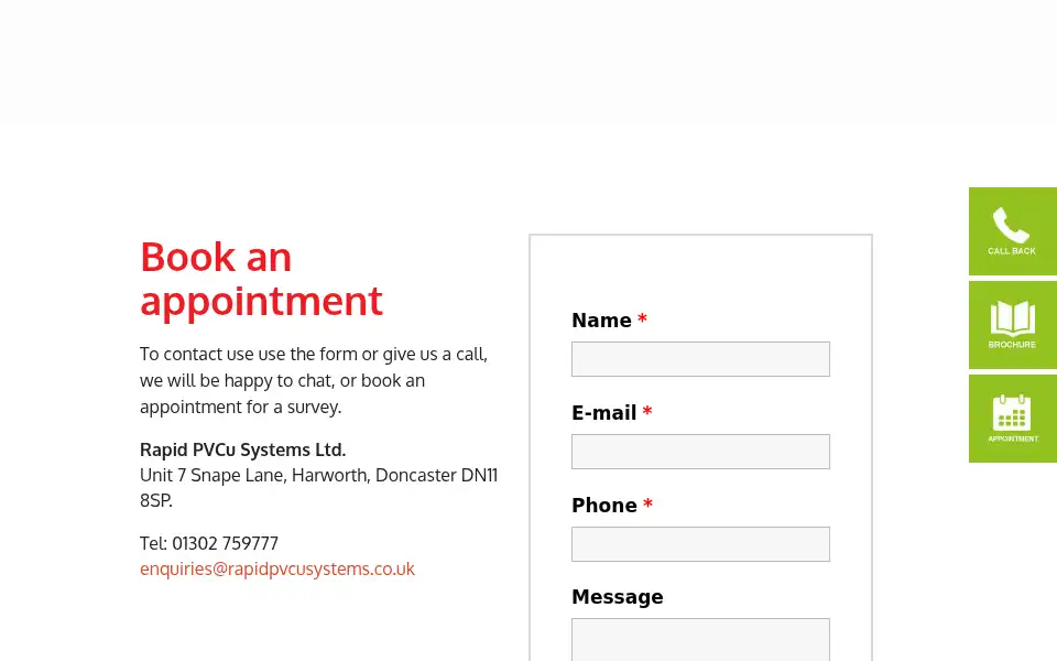 Screenshot of rapidpvcusystems.co.uk