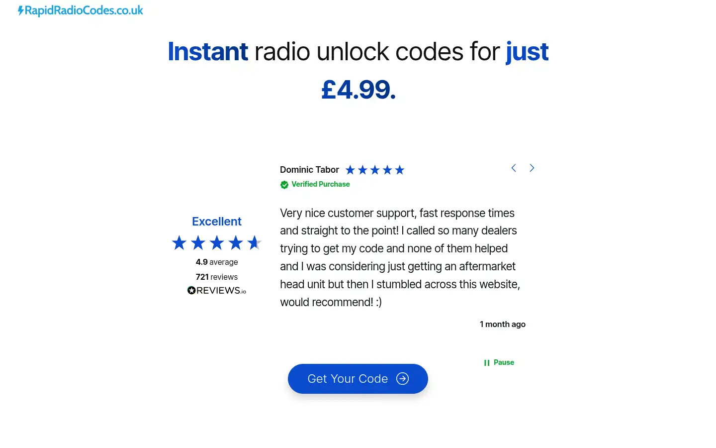Screenshot of rapidradiocodes.co.uk