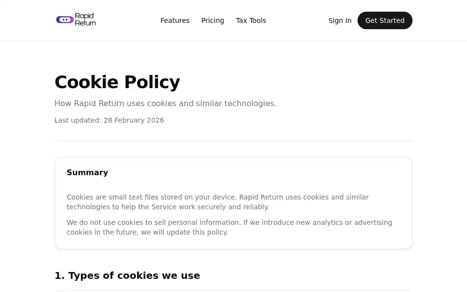 Screenshot of rapidreturn.com.au