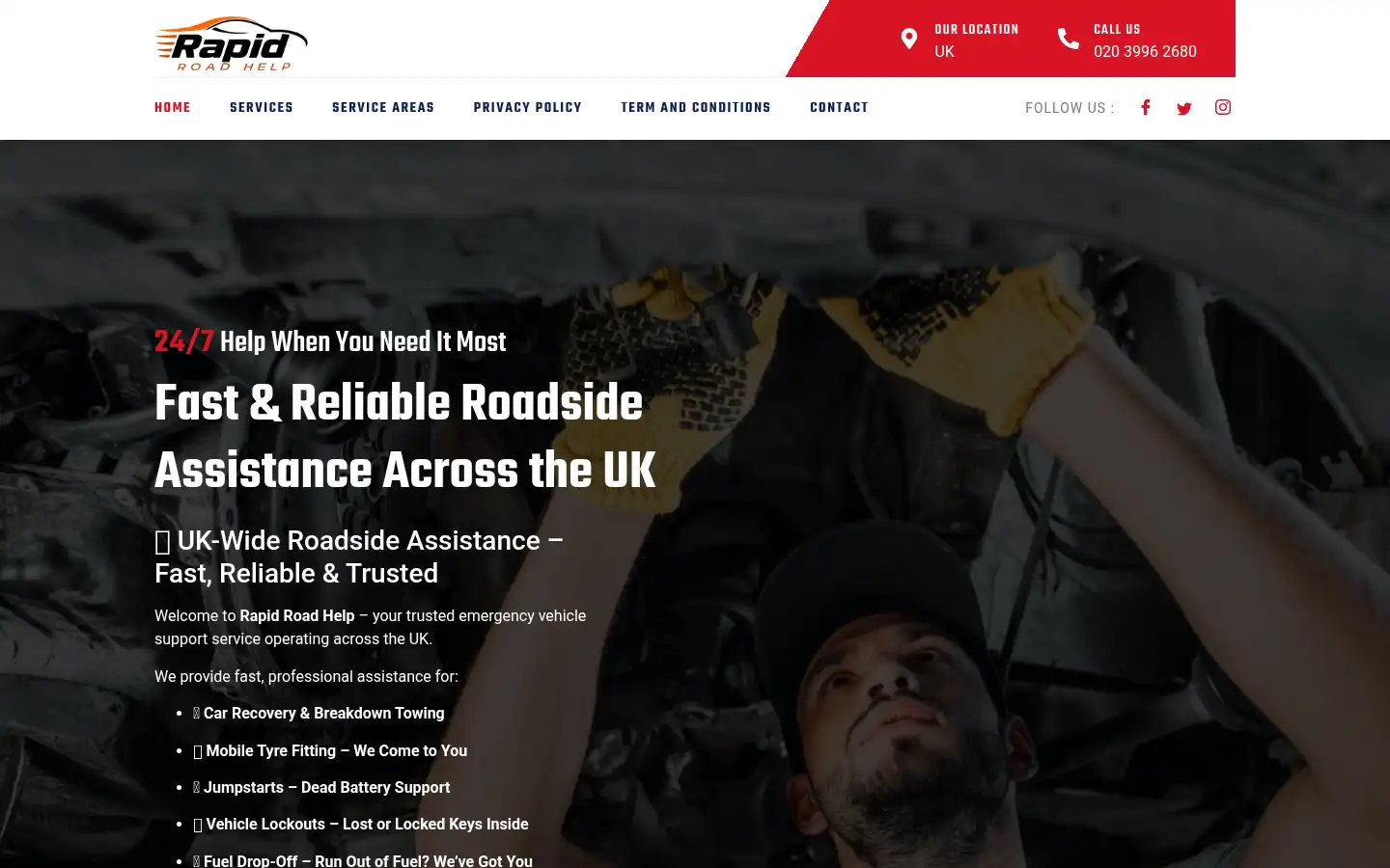 Screenshot of rapidroadhelp.uk