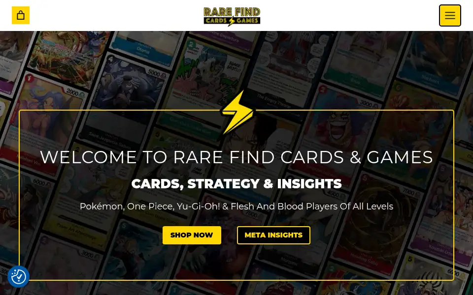 Screenshot of rarefindcardsandgames.co.uk