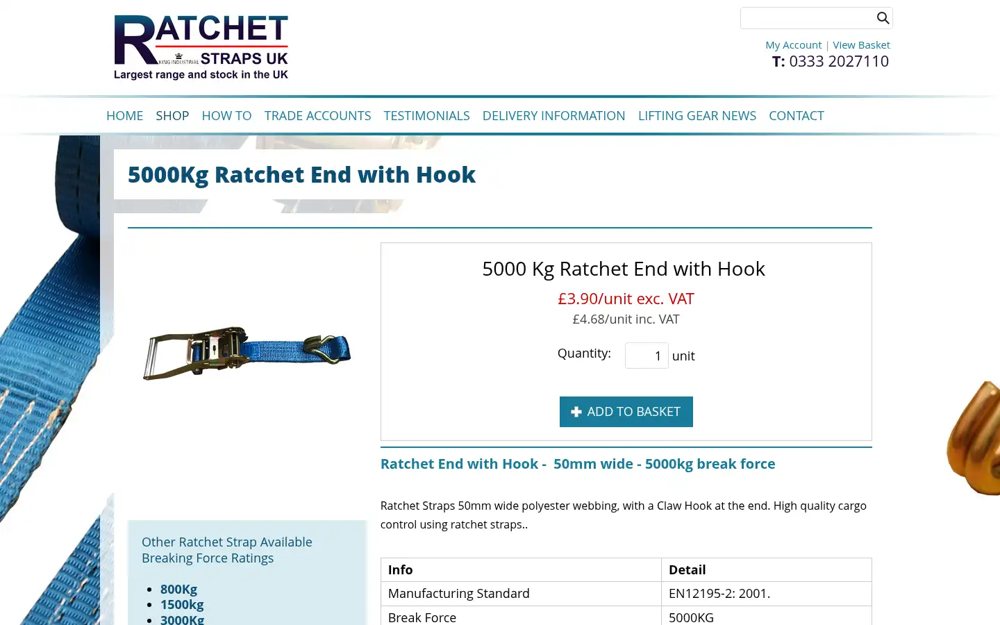 Screenshot of ratchetstrapsuk.co.uk