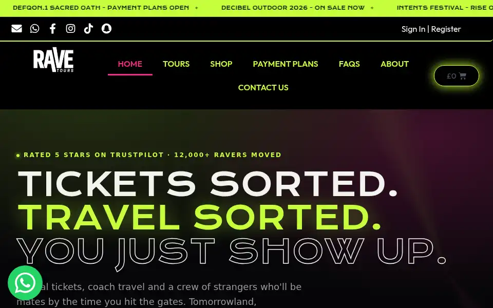 Screenshot of ravetours.com