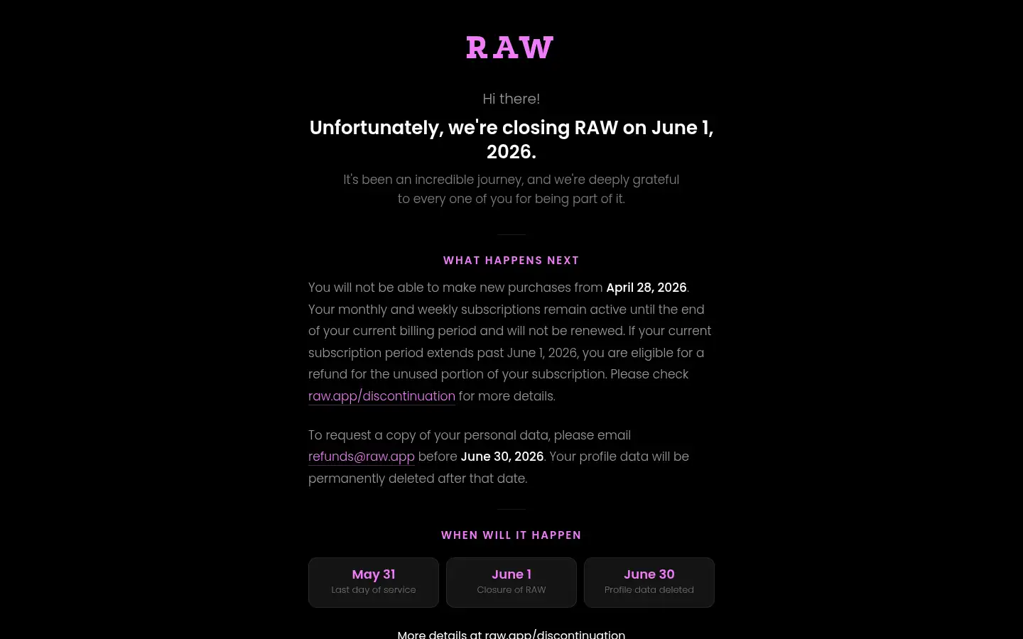 Screenshot of raw.app