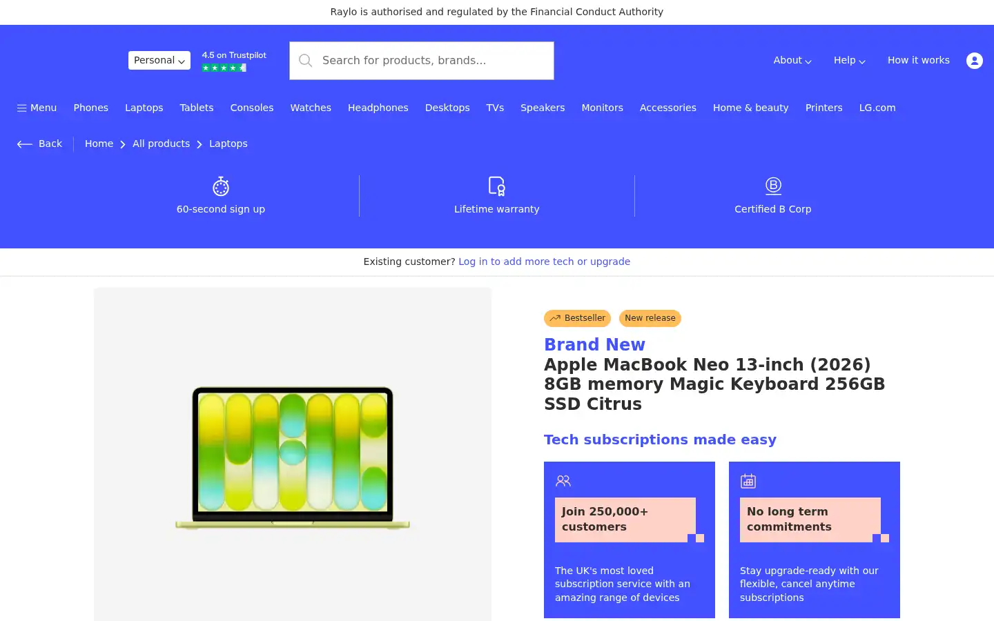 Screenshot of raylo.com