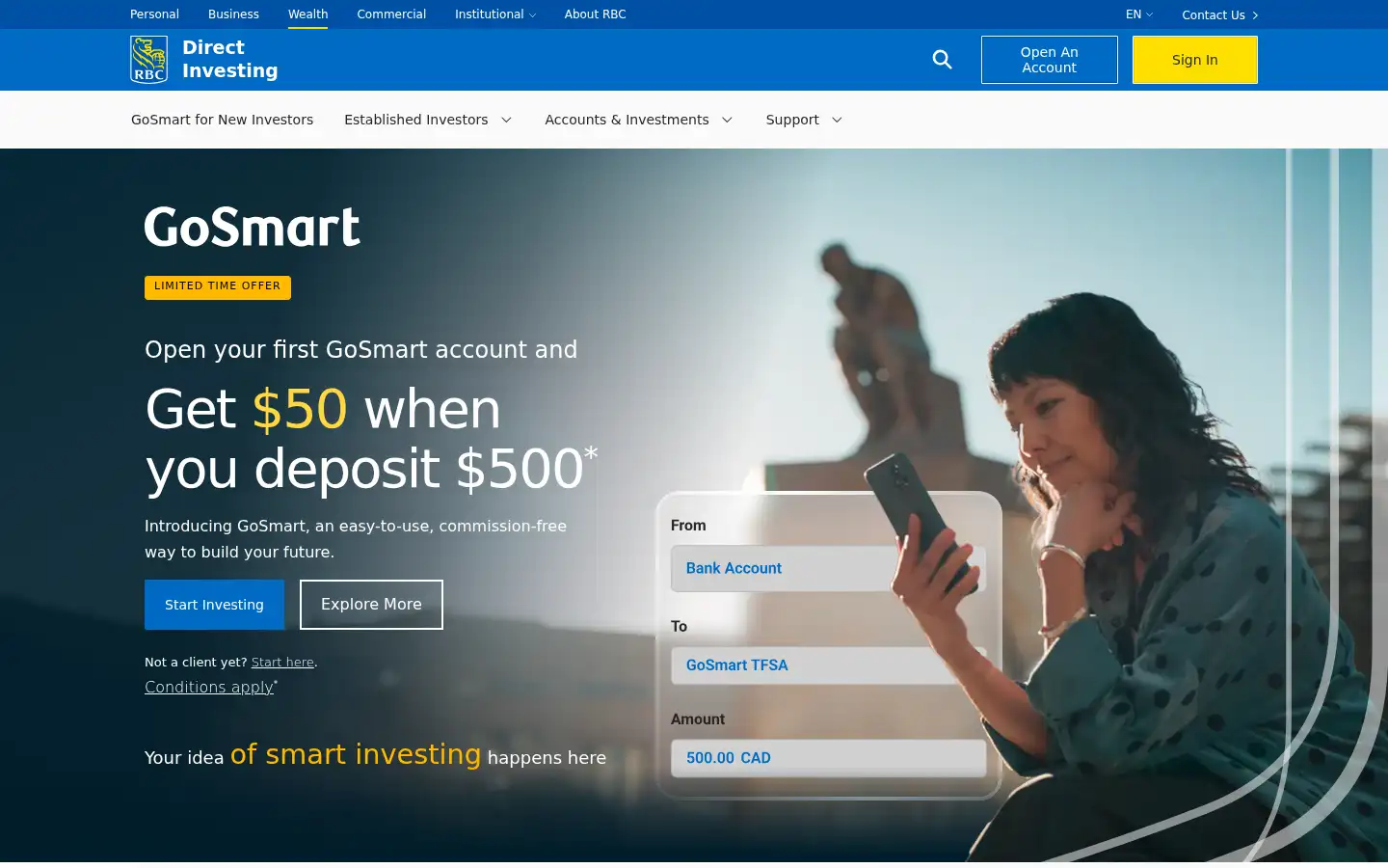 Screenshot of rbcdirectinvesting.com