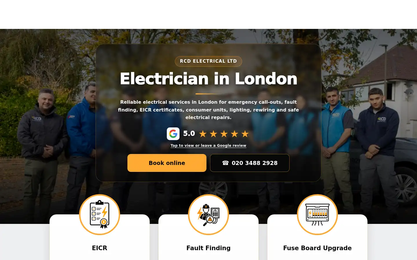 Screenshot of rcdelectrician.co.uk