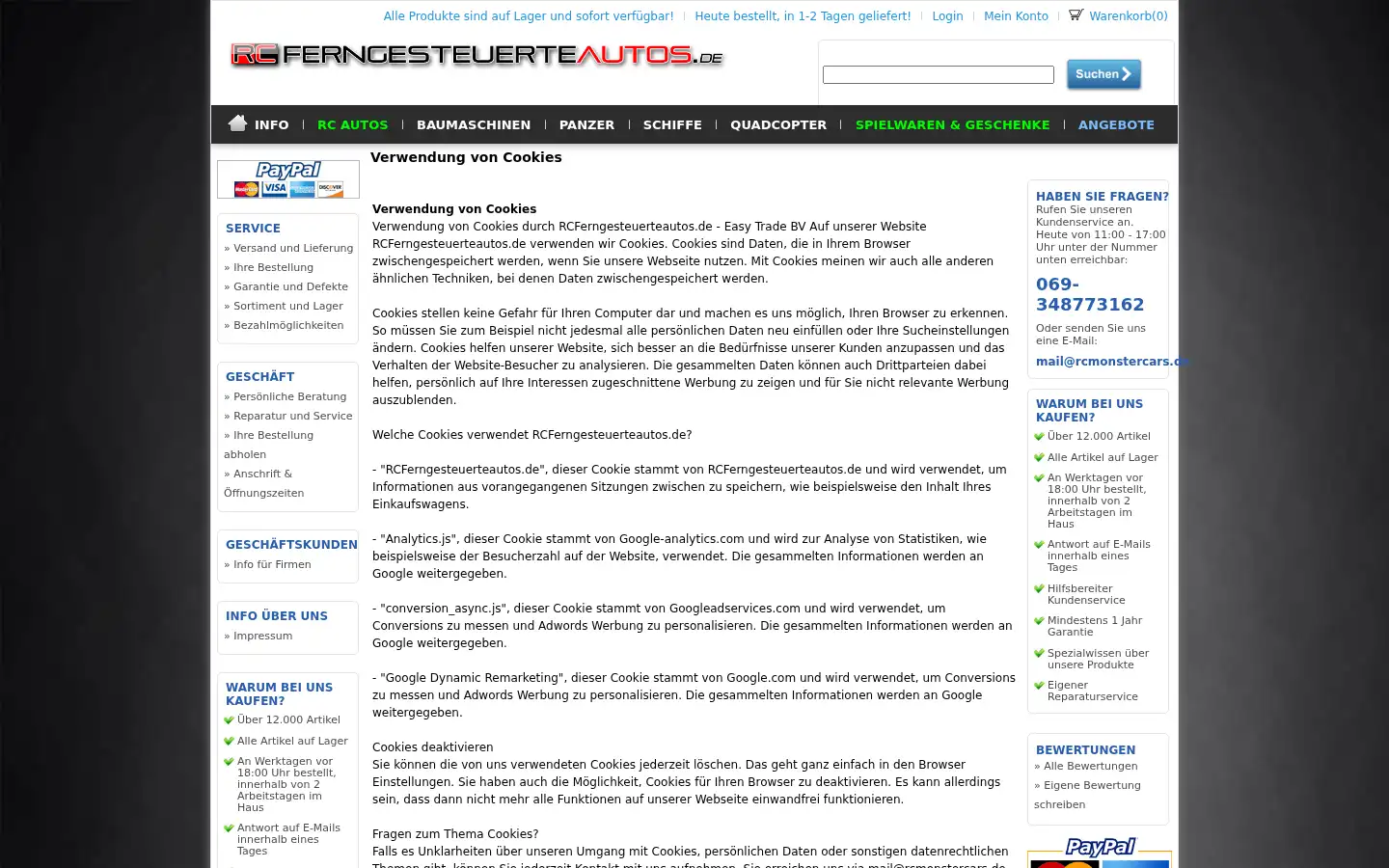 Screenshot of rcferngesteuerteautos.de