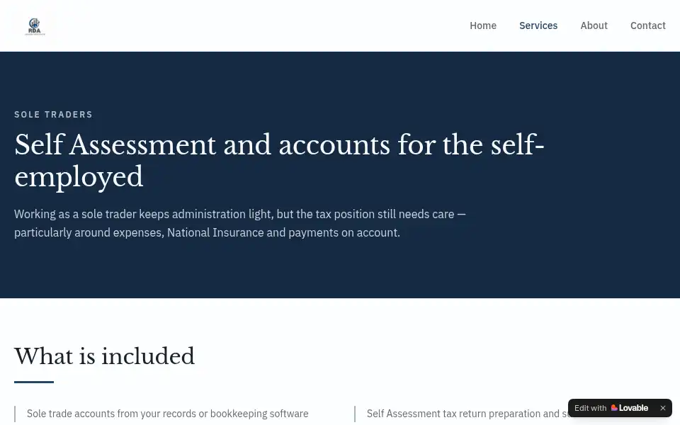 Screenshot of rdafinancial.co.uk