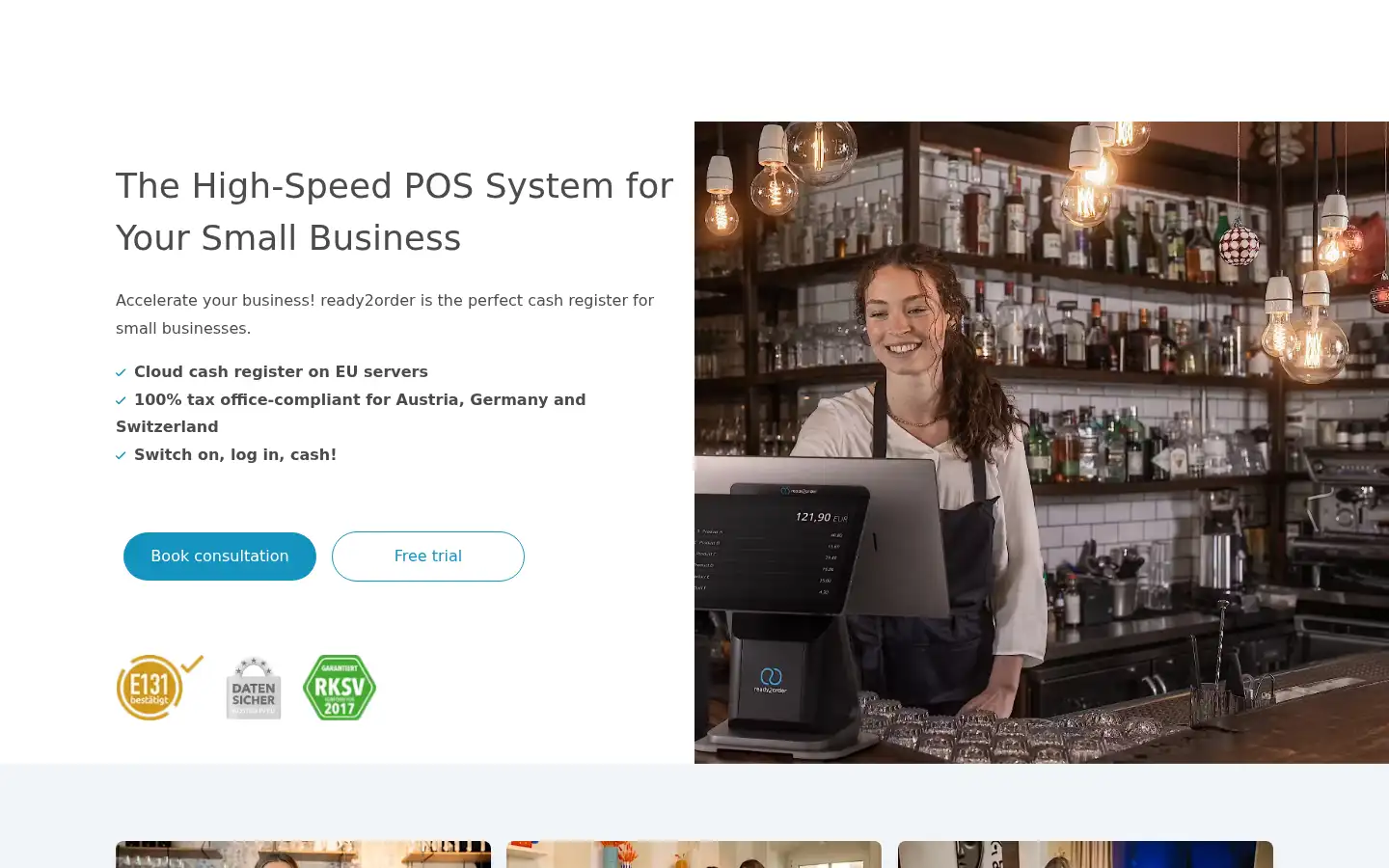 Screenshot of ready2order.com