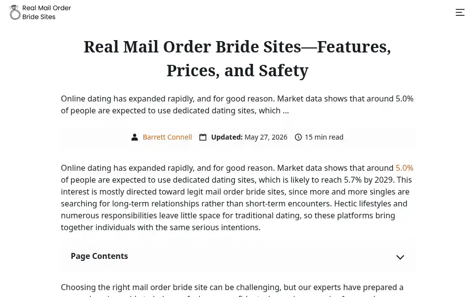 Screenshot of realmailorderbridesites.com