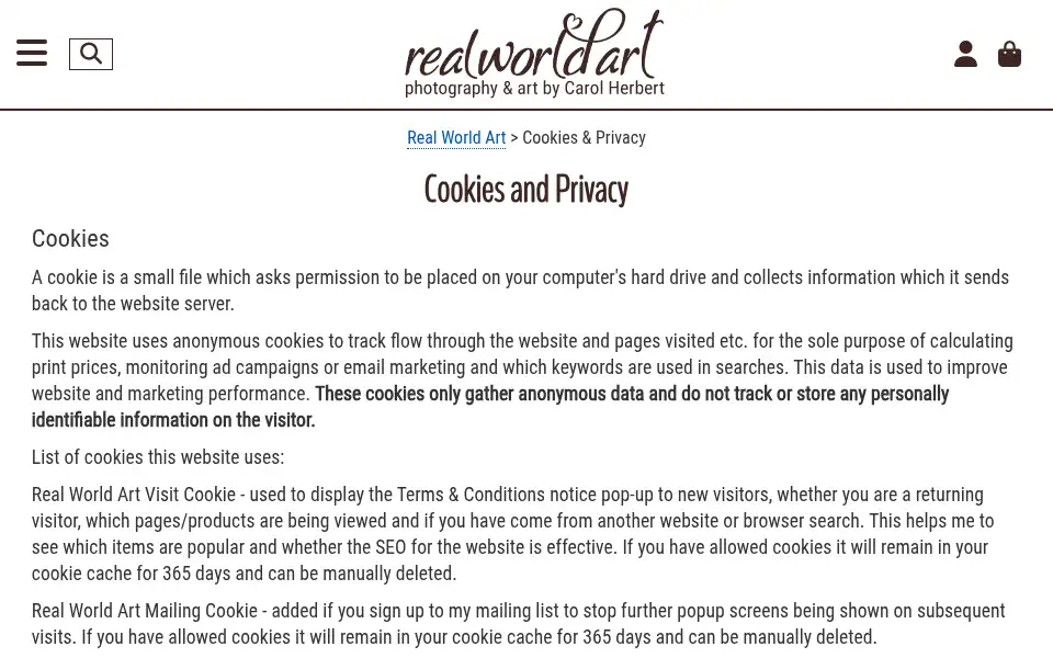 Screenshot of realworldart.co.uk