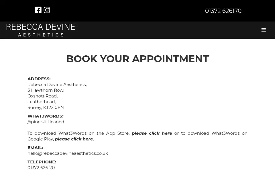 Screenshot of rebeccadevineaesthetics.co.uk