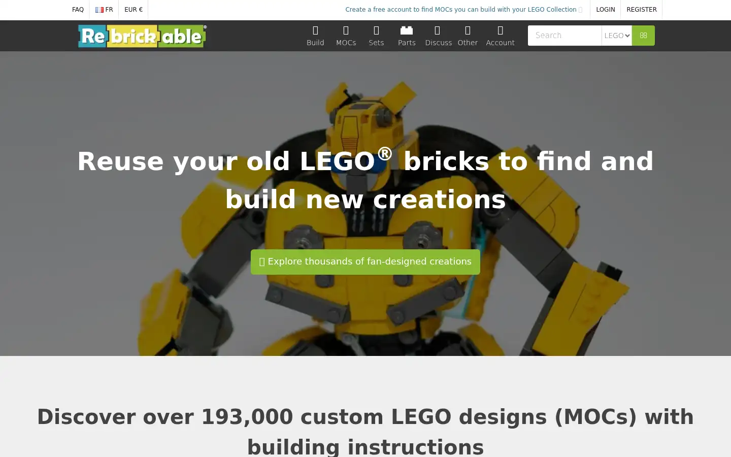 Screenshot of rebrickable.com