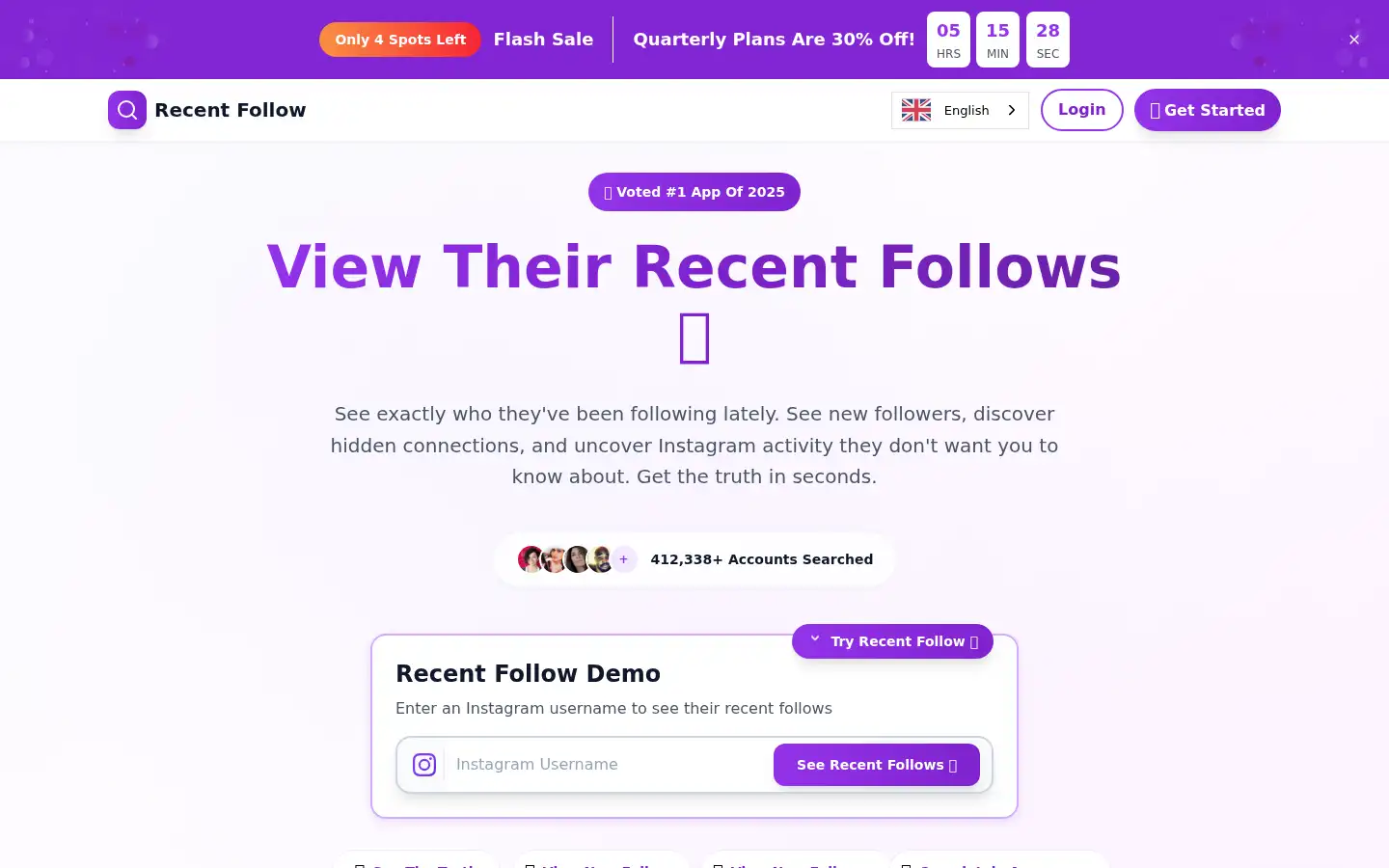 Screenshot of recentfollow.com