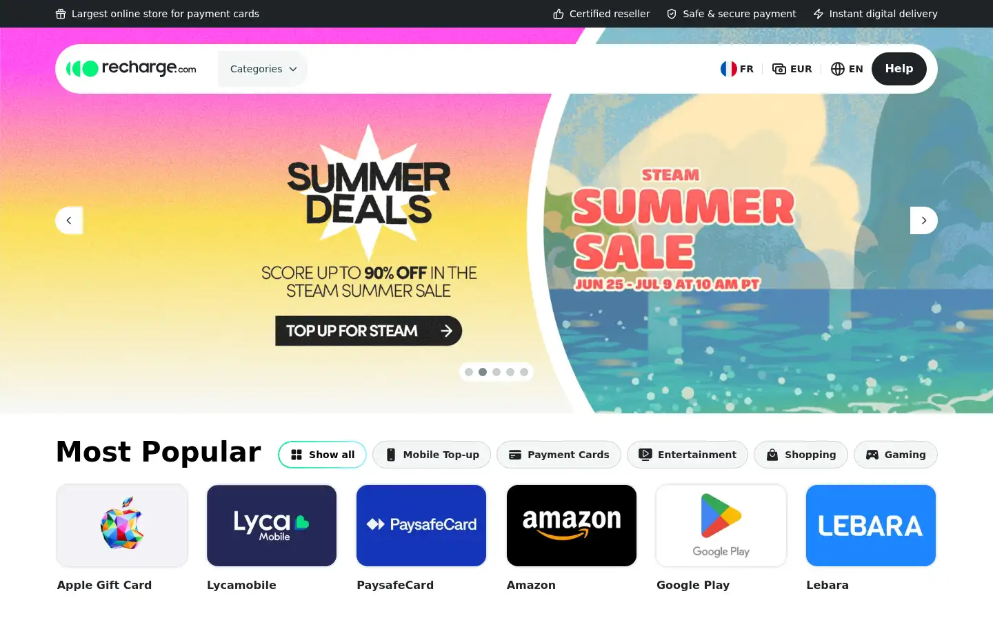 Screenshot of recharge.com