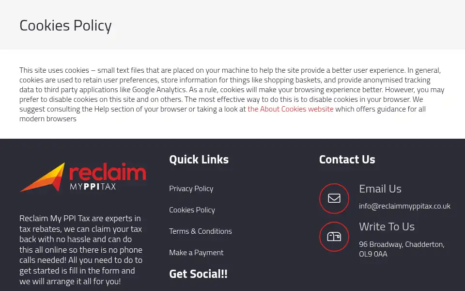 Screenshot of reclaimmyppitax.co.uk