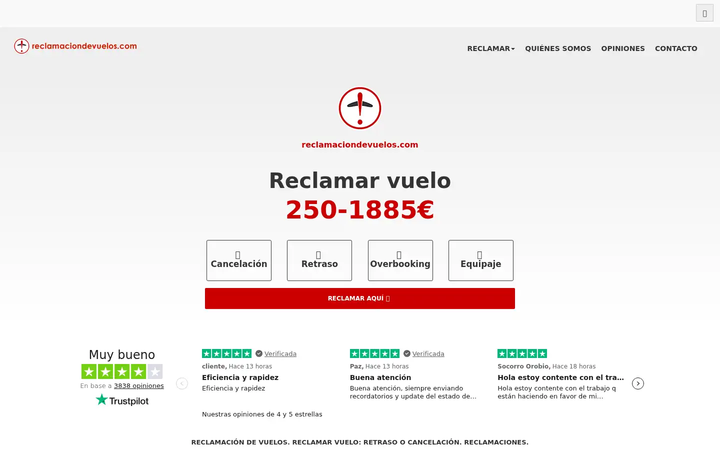 Screenshot of reclamaciondevuelos.com