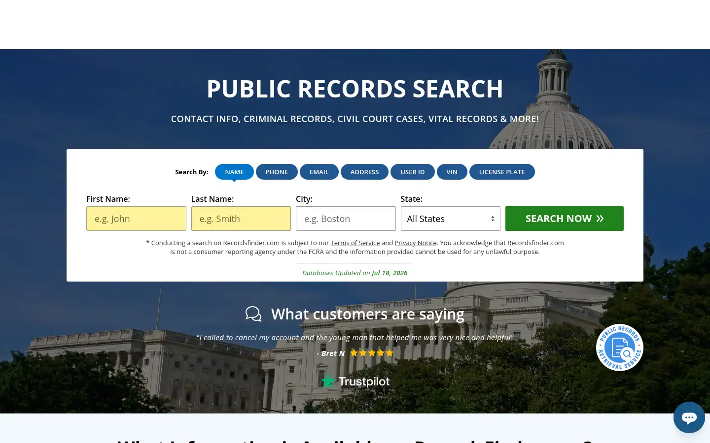 Screenshot of recordsfinder.com