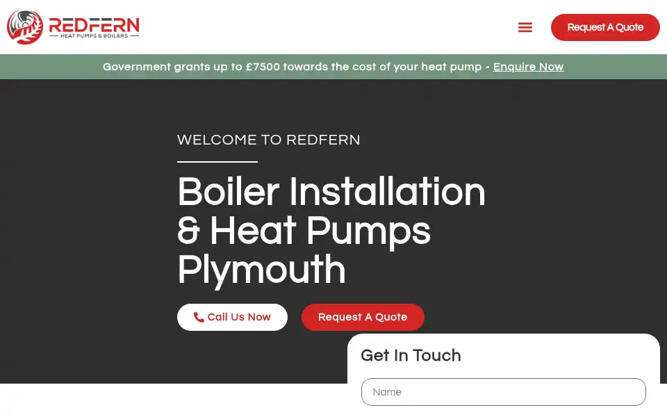 Screenshot of redfernheatpumps.co.uk
