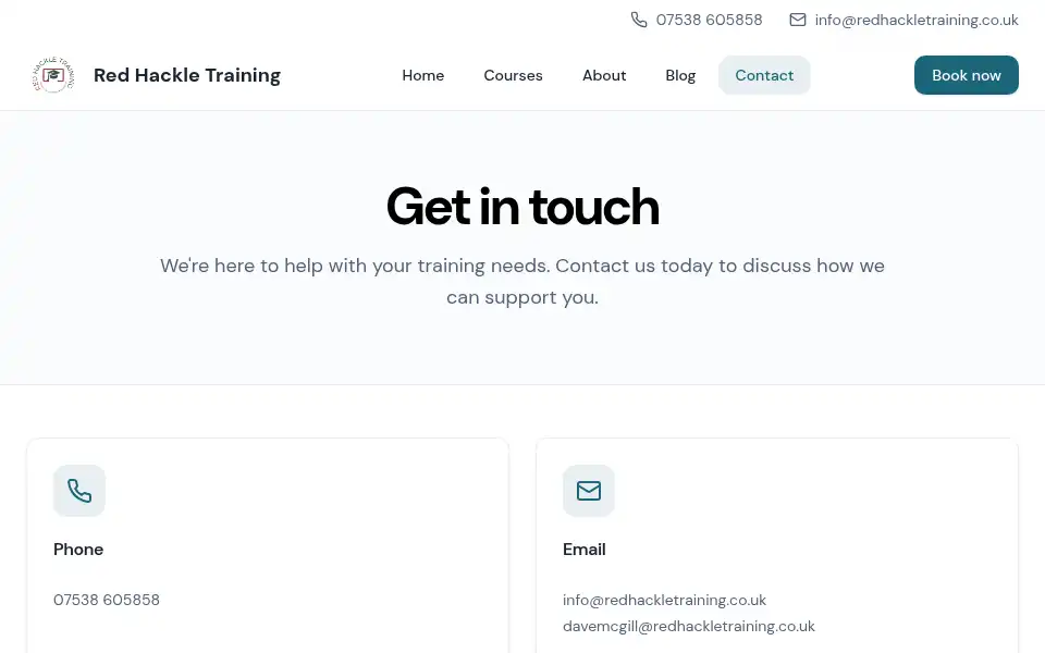 Screenshot of redhackletraining.co.uk