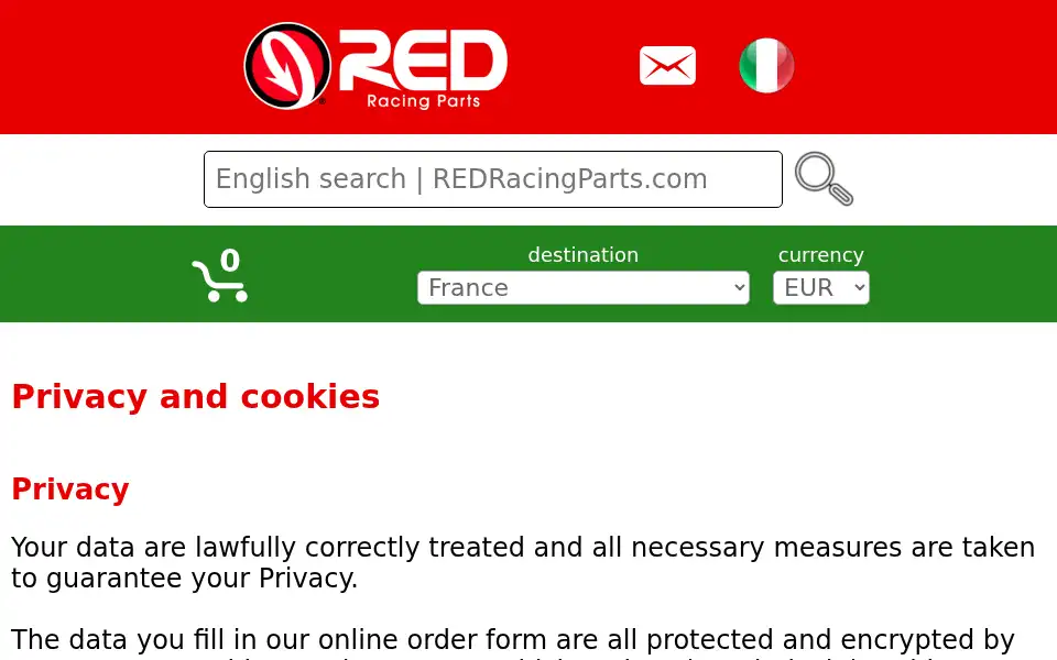 Screenshot of redracingparts.com