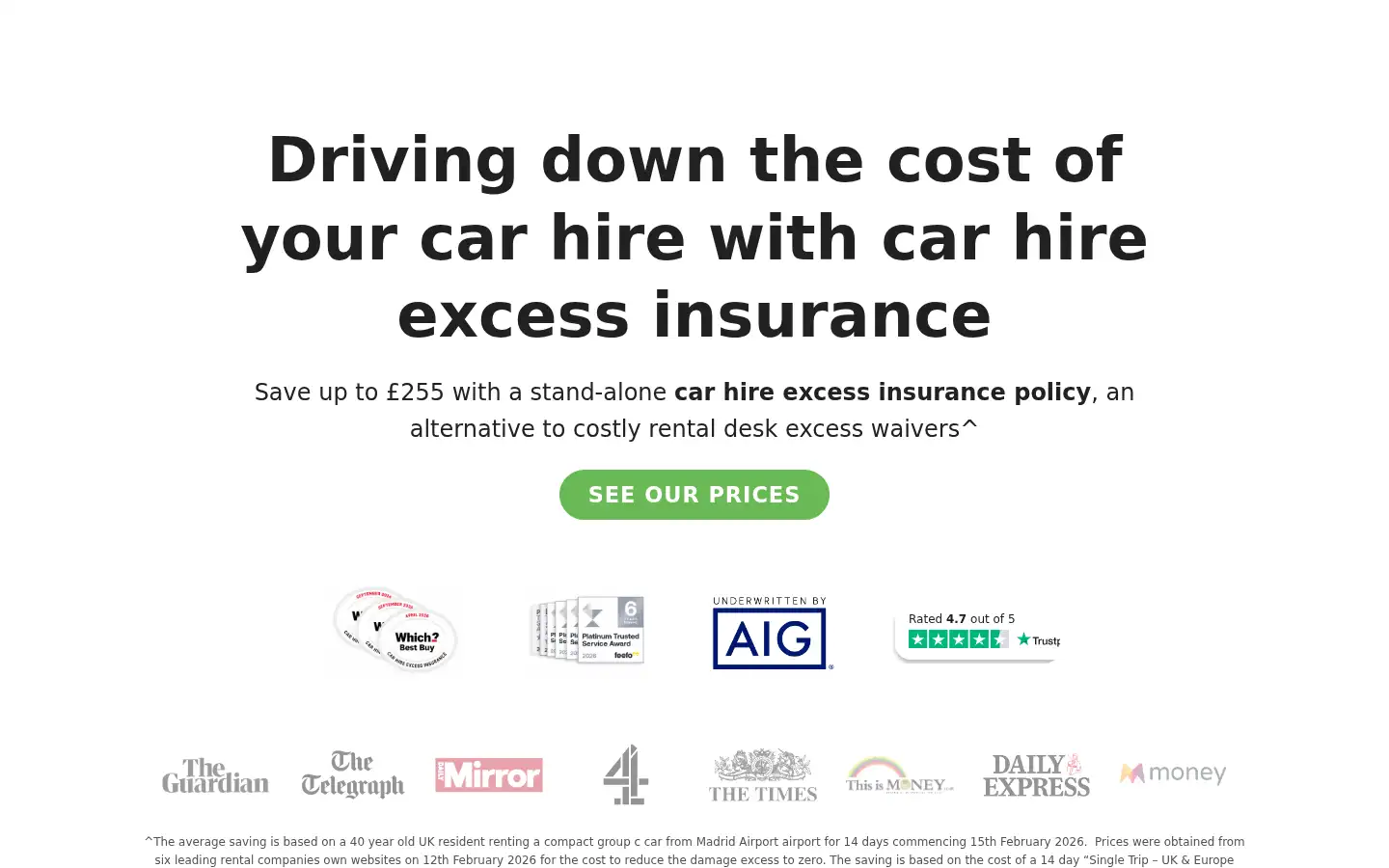 Screenshot of reducemyexcess.co.uk