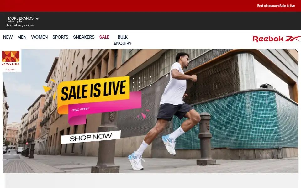 Screenshot of reebok.in