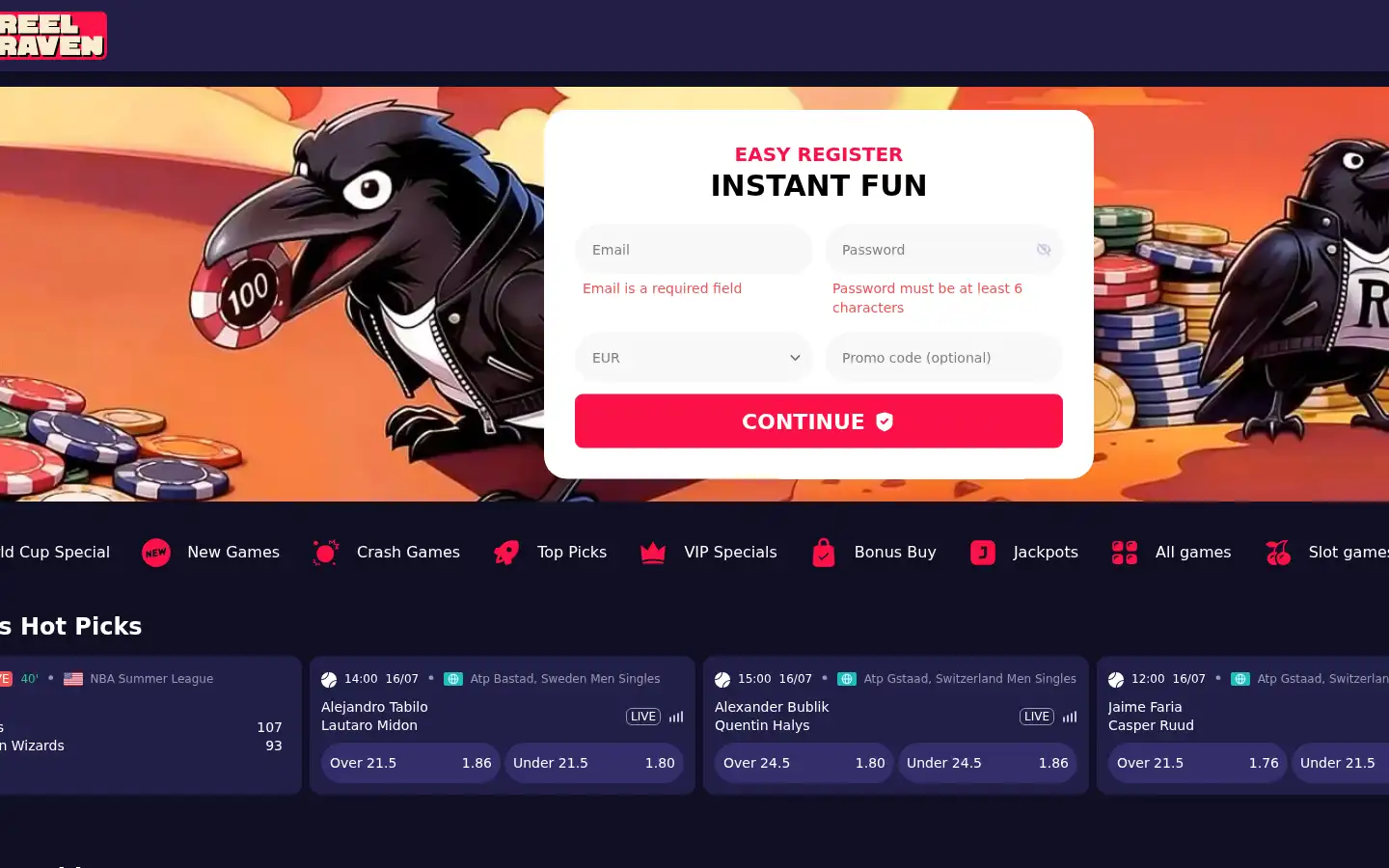 Screenshot of reelraven45.io