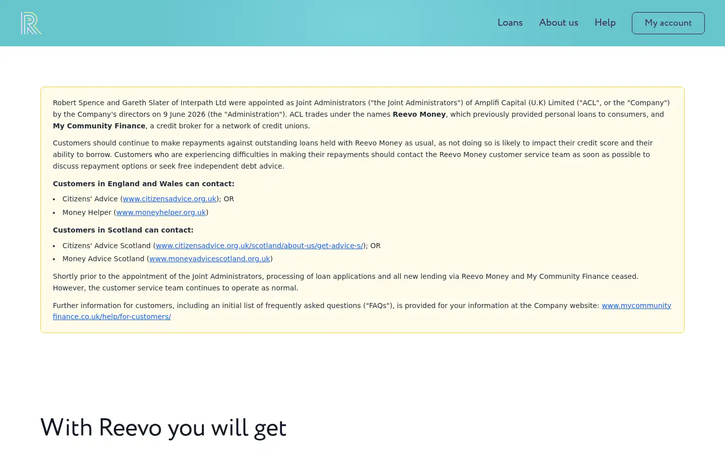 Screenshot of reevomoney.com