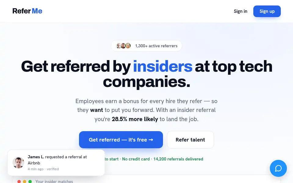 Screenshot of refer.me